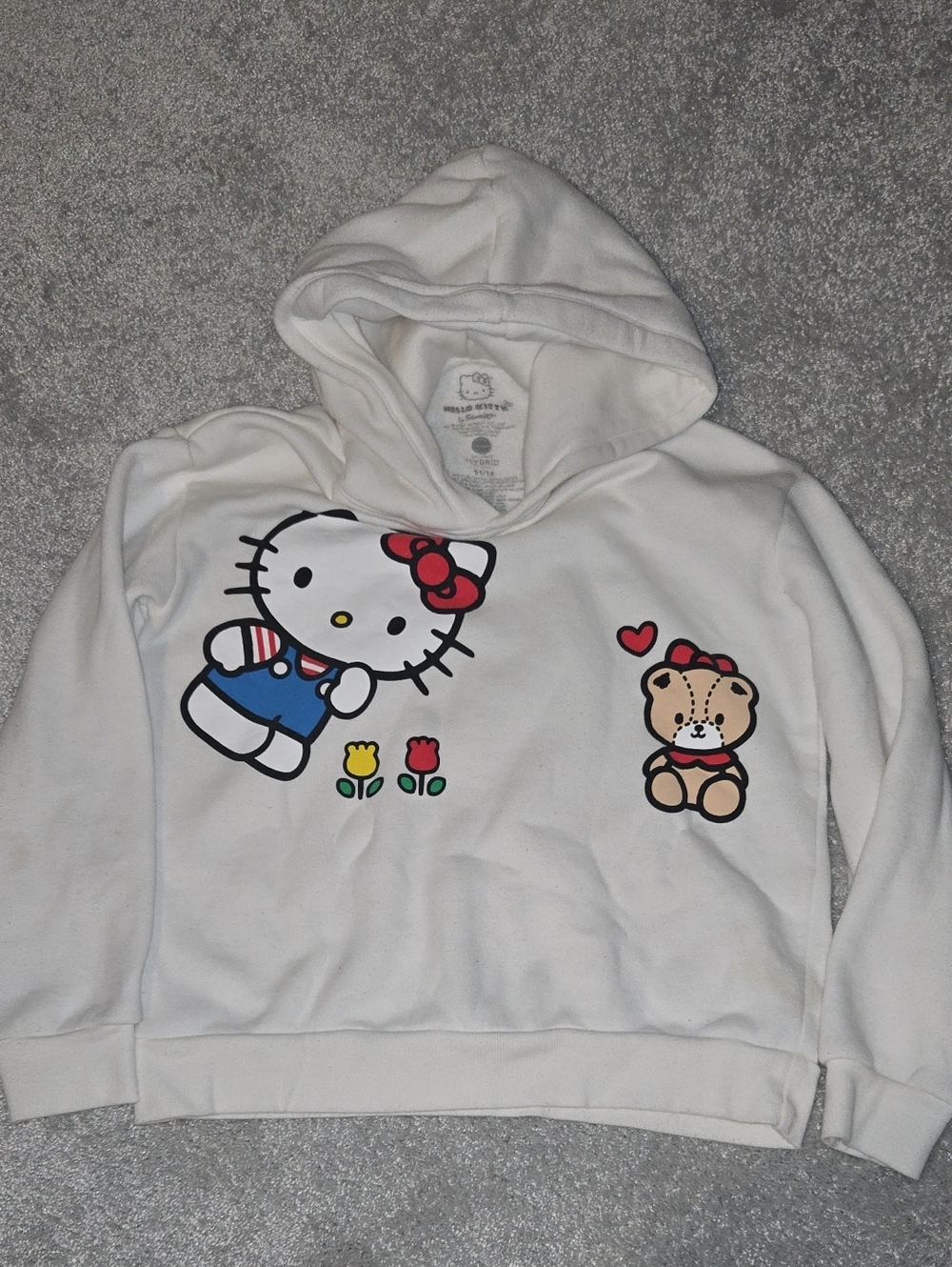Hello Kitty White Hooded Sweatshirt with Bear and Flower Print